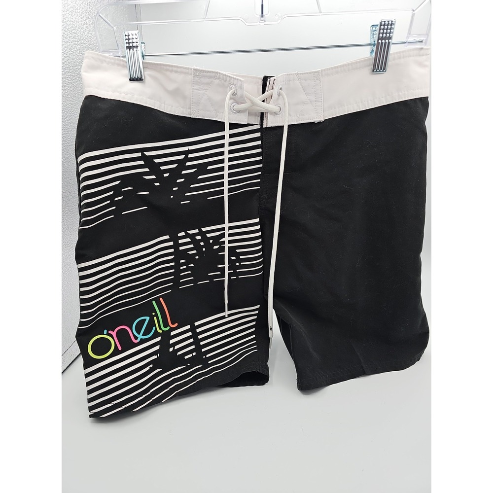O'neill boardshorts Black With White Stripes Palm Tree Silhouette Size 3